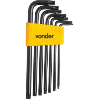 Jogo de chaves hexalobular, T10 a T40, com 7 peças, Vonder