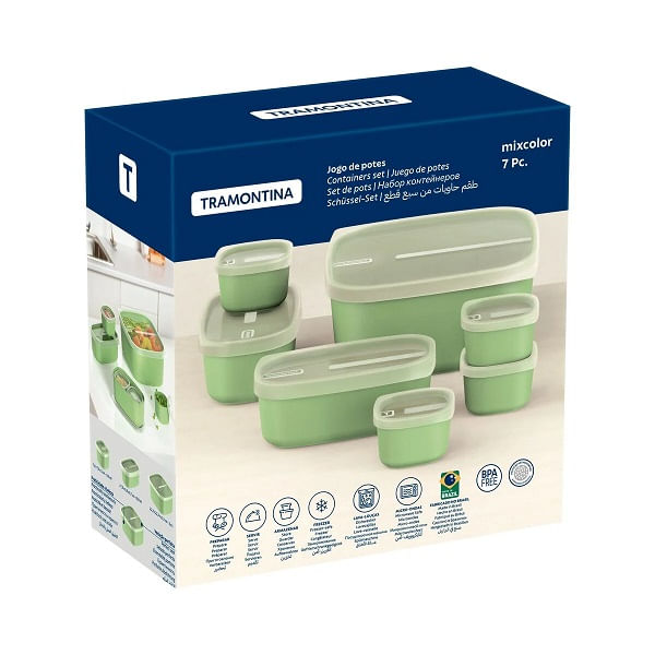 Pote Polipropileno Tramontina Jogo 7 Peças Verde Mixcolor