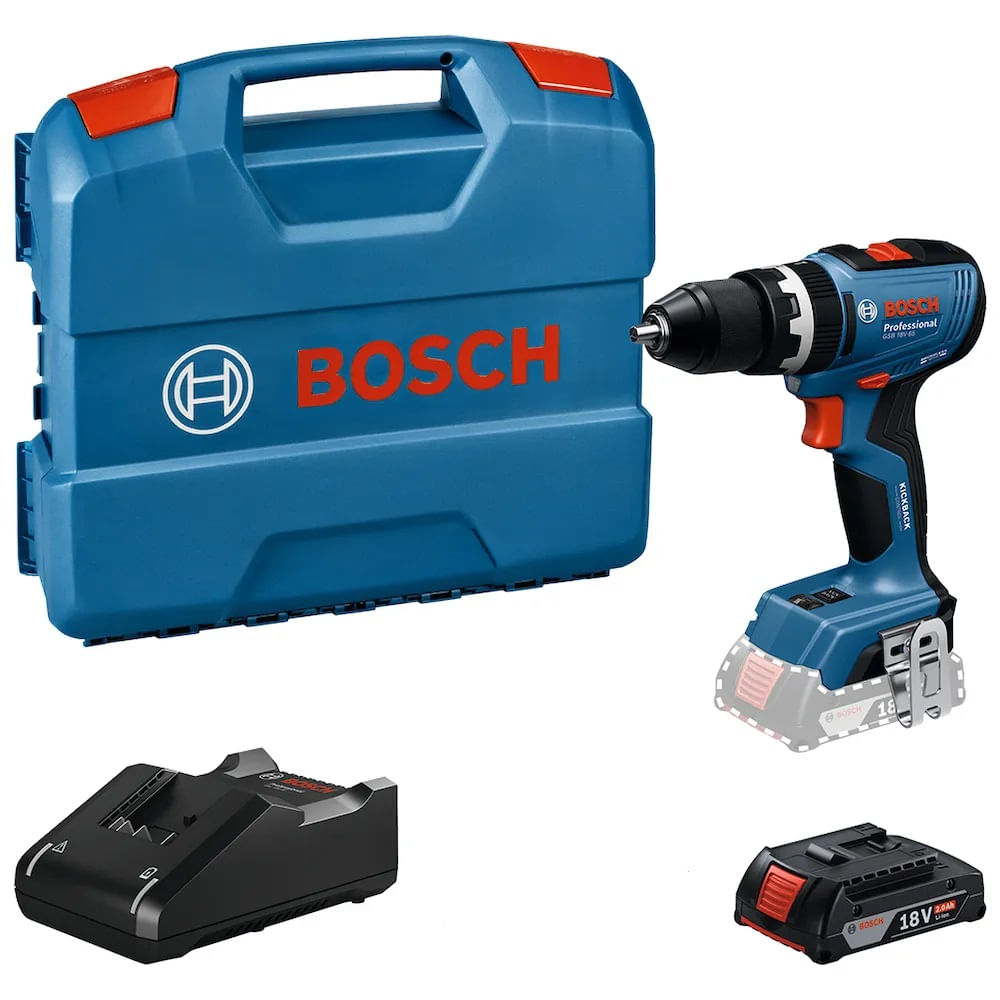 Parafusadeira Furadeira GSB 18V-65 á Bateria Bosch Com Maleta+Bateria