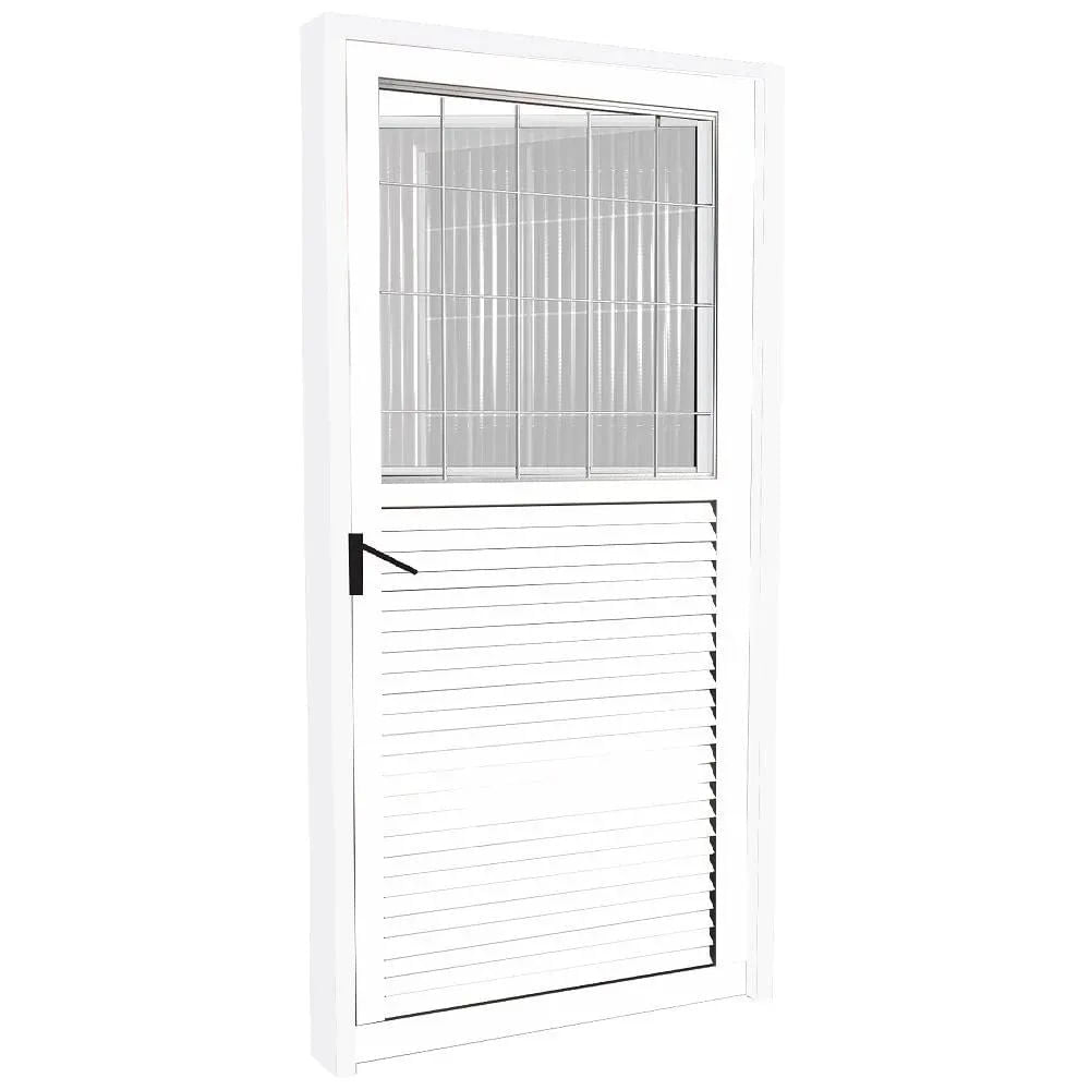 Porta Aluminio Giro Postigo Branco Vidro Liso Lado Esquerdo L0,80XA2,10M