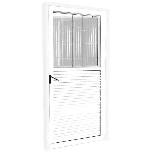 Porta Aluminio Giro Postigo Branco Vidro Liso Lado Esquerdo L0,80XA2,10M