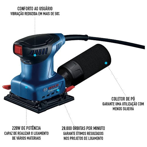Lixadeira Elétrica Bosch Orbital 220W GSS140-A Com Coletor de Pó